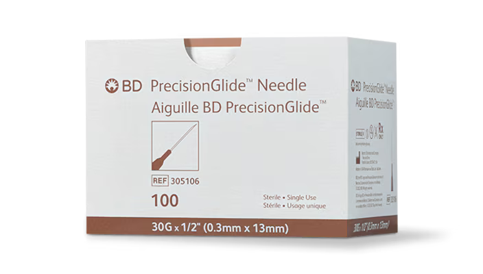 BD 305106 PrecisionGlide Needle, Single-Use, Sterile, 30GA x 0.5", 100EA/BX