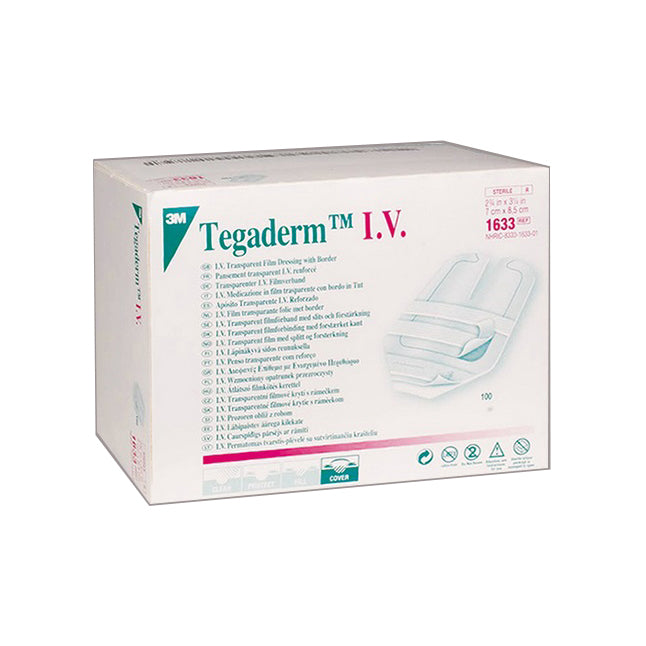3M1633 Tegaderm I.V. Transparent Film Dressing, 3.25" x 2.75", 100EA/BX