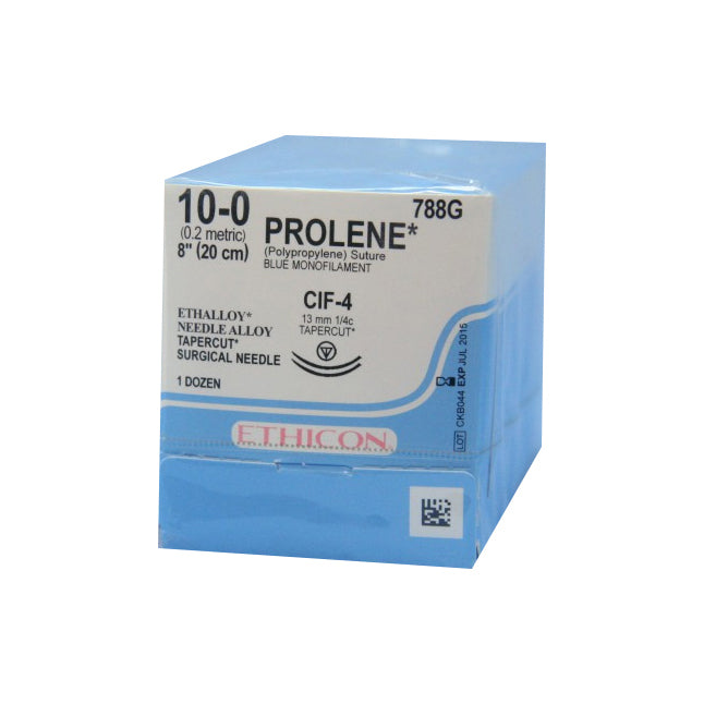 788G Prolene Non Absorbable Suture, Polypropylene, Size 10-0, Length 8", CIF-4 Tapercut Cardio Needle, Blue, 12EA/BX