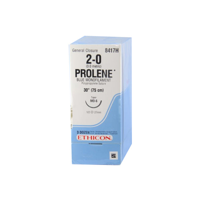 8417H Prolene Non Absorbable Suture, Polypropylene, Size 2-0, Length 30", MO-6 Taperpoint Needle, Blue, 36EA/BX