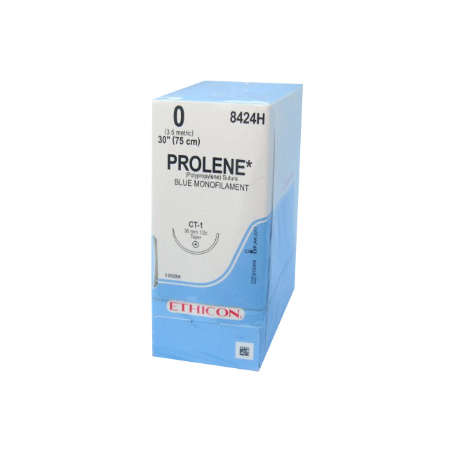 8424H Prolene Non Absorbable Suture, Polypropylene, Size 0, Length 30", CT-1 Taperpoint Needle, Blue, 36EA/BX