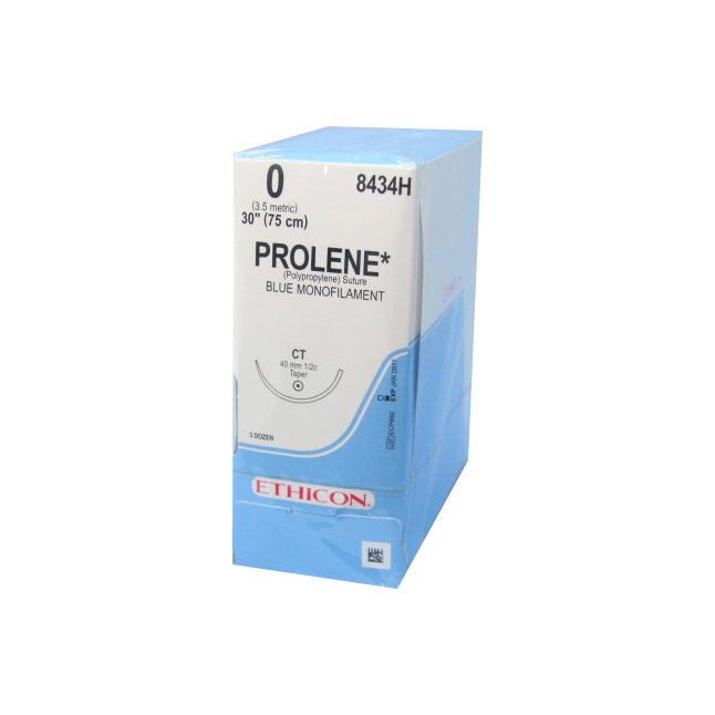 8434H Prolene Non Absorbable Suture, Polypropylene, Size 0, Length 30", CT Taperpoint Needle, Blue, 36EA/BX