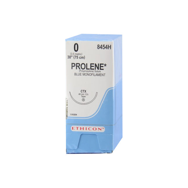 8454H Prolene Non Absorbable Suture, Polypropylene, Size 0, Length 30", CTX Taperpoint Needle, Blue, 36EA/BX