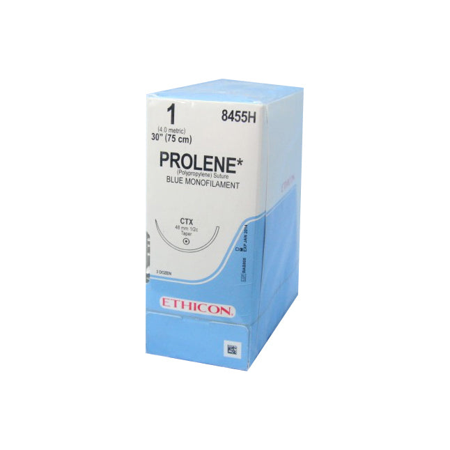 8455H Prolene Non Absorbable Suture, Polypropylene, Size 1, Length 30", CTX Taperpoint Needle, Blue, 36EA/BX