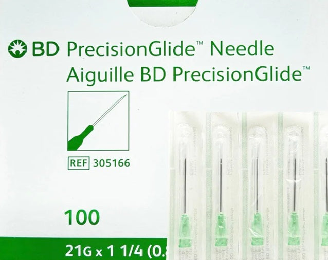 BD305166 PrecisionGlide Hypodermic Needle, 21GA, 1-1/4", Regular Wall, Hub, 100EA/BX (Discontinued Sub: BD305165)