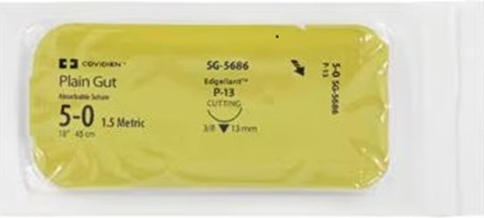 TYSG5686 Absorbable Suture, Size 5-0, L18" P-13 Premium Reverse Cutting Needle, Undyed, 12EA/BX