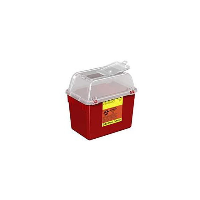 BD305343 Sharps Collector, Multi-Use, Nestable, Hinge Cap, 8qt, Clear Top, Red Base 24EA/CA