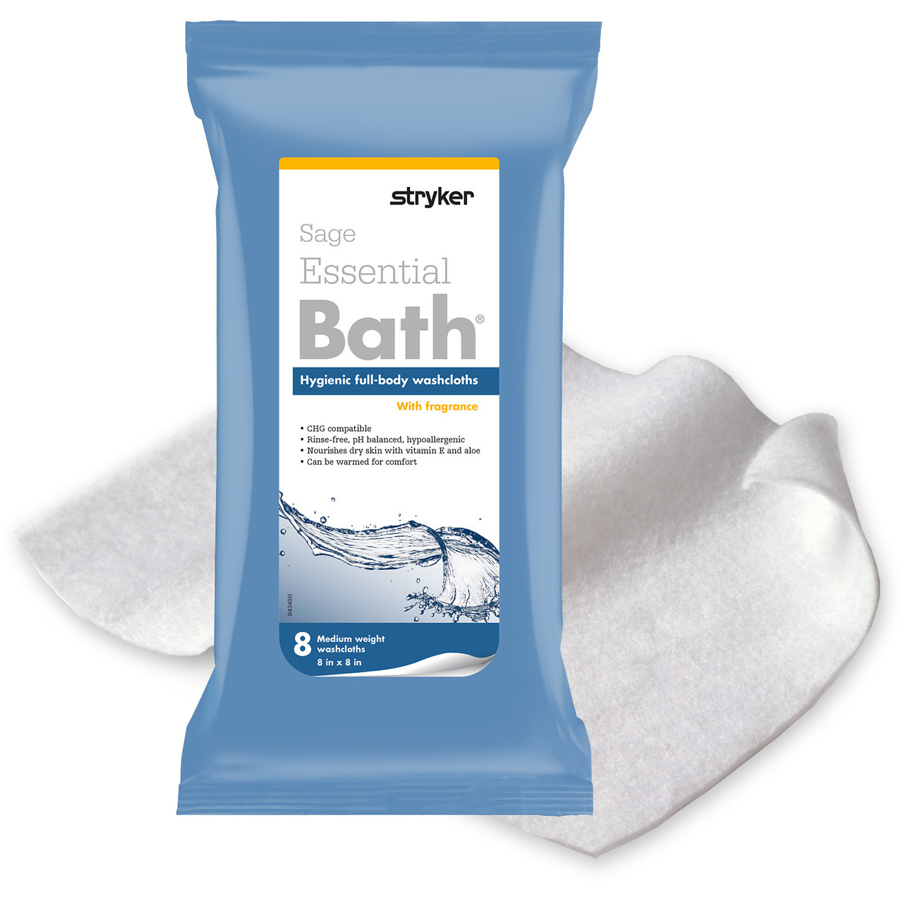 SAGE7803-C Essential Bath Full-Body Washcloth, Fragrance-Free, Medium Weight, 8EA/BX