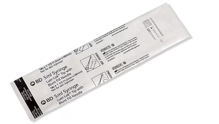 BD305062 Luer-Lok Syringe with Detachable Needle, 5mL, 18GA x 0.5", 100EA/BX
