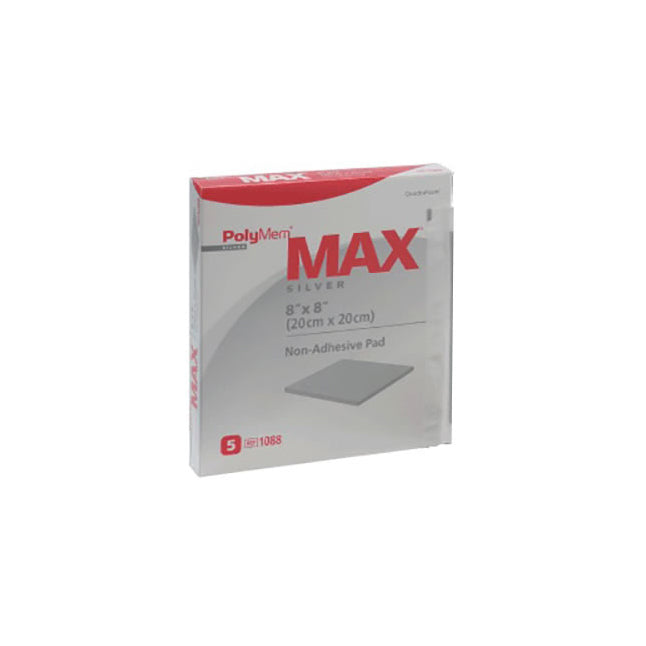 PLM1088 PolyMem MAX Silver Non-Adhesive Dressing, Pad, 8" x 8", 5EA/BX