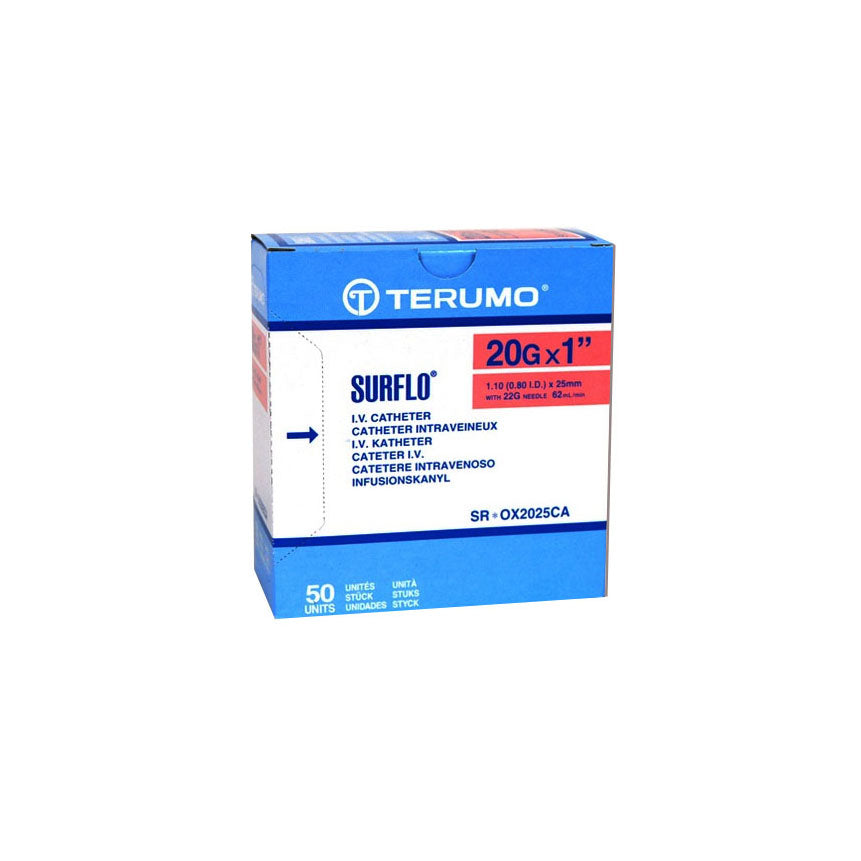 TC-SROX2025CA SURFLO ETFE IV Catheter, 20GA x 1", Pink, 50EA/BX