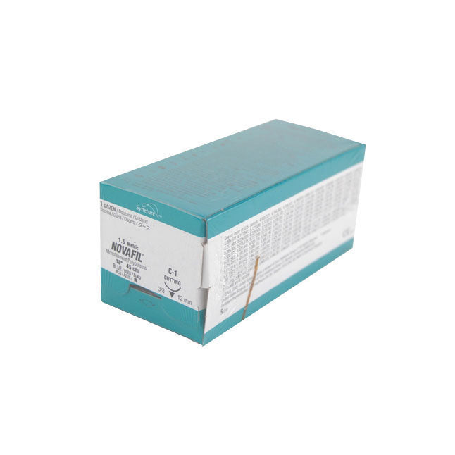 TY8886441913 NOVAFIL Non Absorbable Suture, Polybutester, Size 6-0, Length 18", C-1 Reverse Cutting Needle, Blue, 12EA/BX