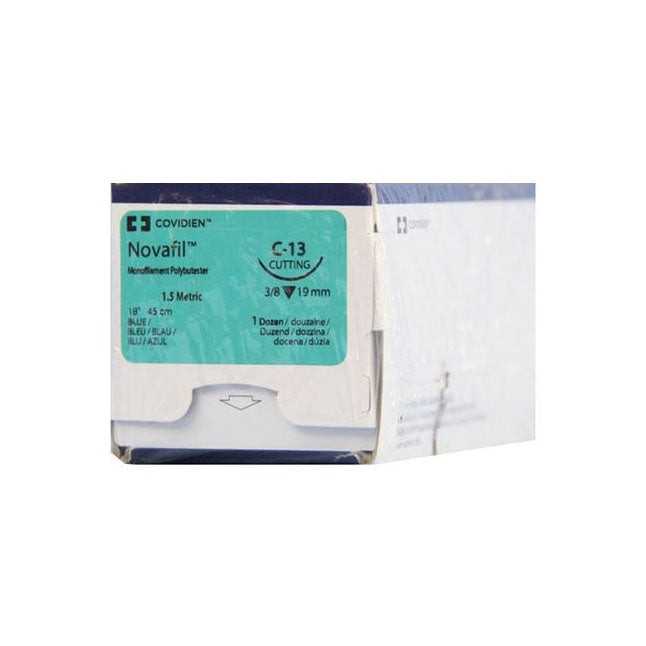 TY8886442023 NOVAFIL Non Absorbable Suture, Polybutester, Size 5-0, Length 18", C-13 Reverse Cutting Needle, Blue, 12EA/BX