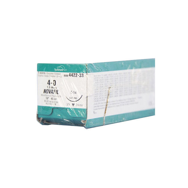 TY8886442233 NOVAFIL Non Absorbable Suture, Polybutester, Size 4-0, Length 18", C-14 Reverse Cutting Needle, Blue, 12EA/BX
