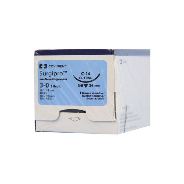 TY8886442243 NOVAFIL Non Absorbable Suture, Polybutester, Size 3-0, Length 18", C-14 Reverse Cutting Needle, Blue, 12EA/BX