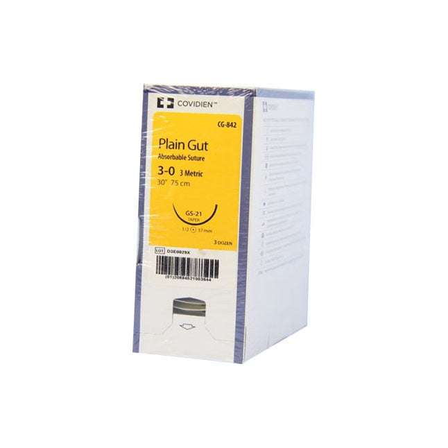 TYCG842 Absorbable Suture, Plain Catgut, Size 3-0, L30" GS-21 Taper Point Needle, 36EA/BX