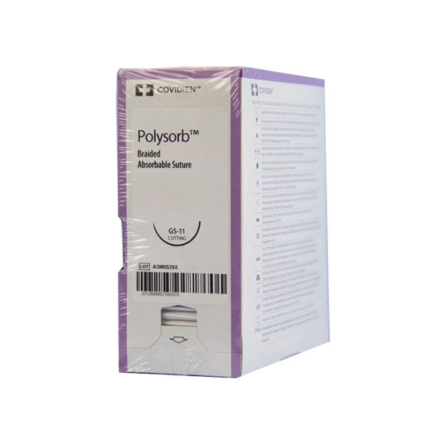 TYCL919 Polysorb Absorbable Suture, Size 2, Length 36", GS-11 Reverse Cutting Needle, Violet, 36EA/BX
