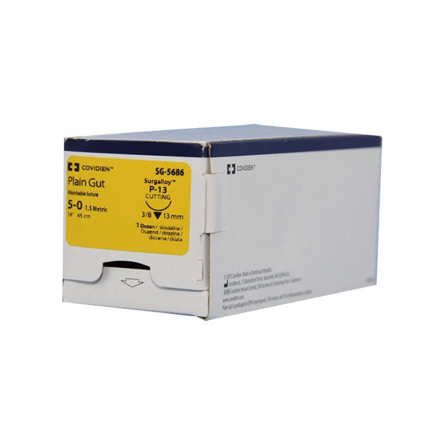 TYSG5686 Absorbable Suture, Size 5-0, L18" P-13 Premium Reverse Cutting Needle, Undyed, 12EA/BX