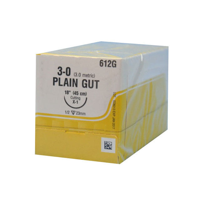 TYSG612G Absorbable Suture, Plain Catgut, Size 3-0, L18" C-23 Reverse Cutting Needle, Undyed, 12EA/BX