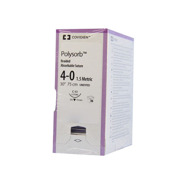 TYSL635 Polysorb Absorbable Suture, Size 4-0, Length 30", C-13 Reverse Cutting Needle, Violet, 36EA/BX