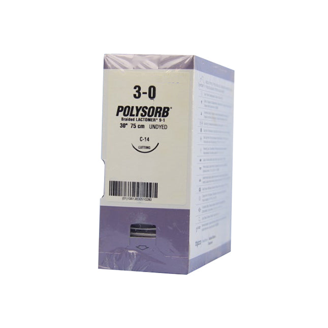 TYSL694 Polysorb Absorbable Suture, Size 3-0, Length 30", C-14 Reverse Cutting Needle, Violet, 36EA/BX