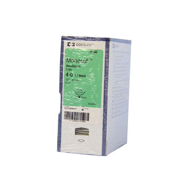 TYSN662G MONOSOF Non Absorbable Suture, Nylon, Size 4-0, Length 18", C-13 Reverse Cutting Needle, Black, 12EA/BX