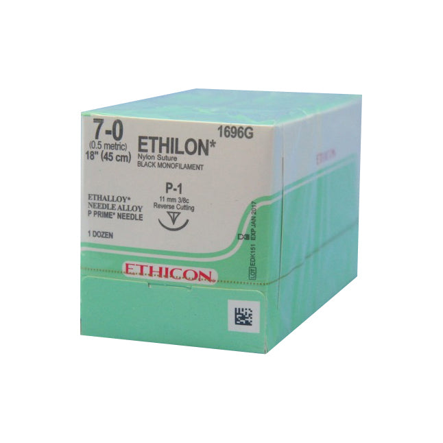 1696G Ethilon Non Absorbable Suture, Nylon 6, Size 7-0, 11mm 12EA/CA