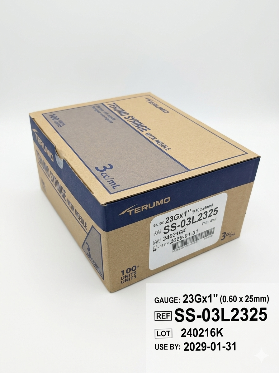 TC-SS-03L2325 Hypodermic Syringe, With Ultra Thin Wall Needle, 23GA x 1", 3cc, 100EA/BX
