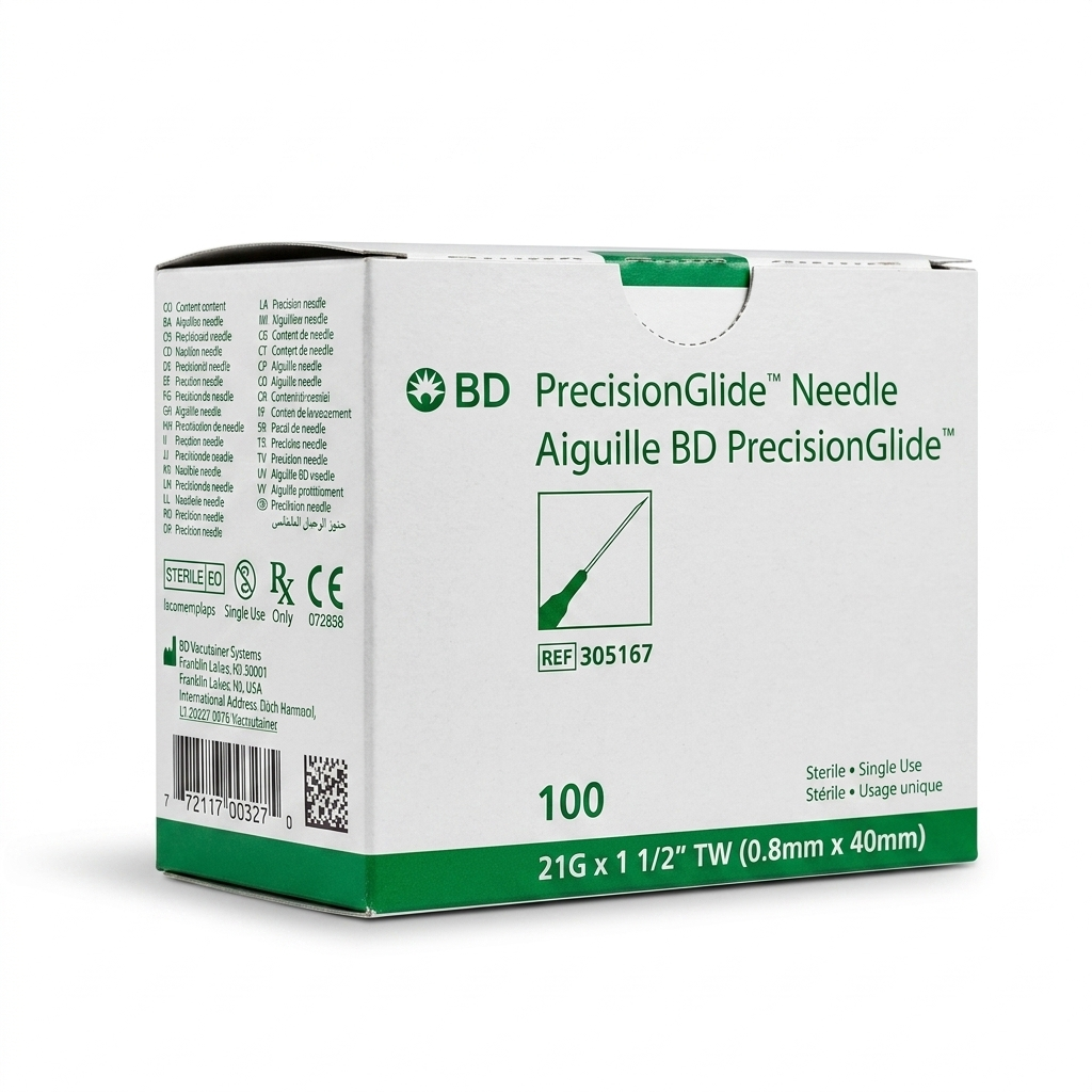 BD305167 PrecisionGlide Hypodermic Needle, 21GA x 1.5", 100EA/BX