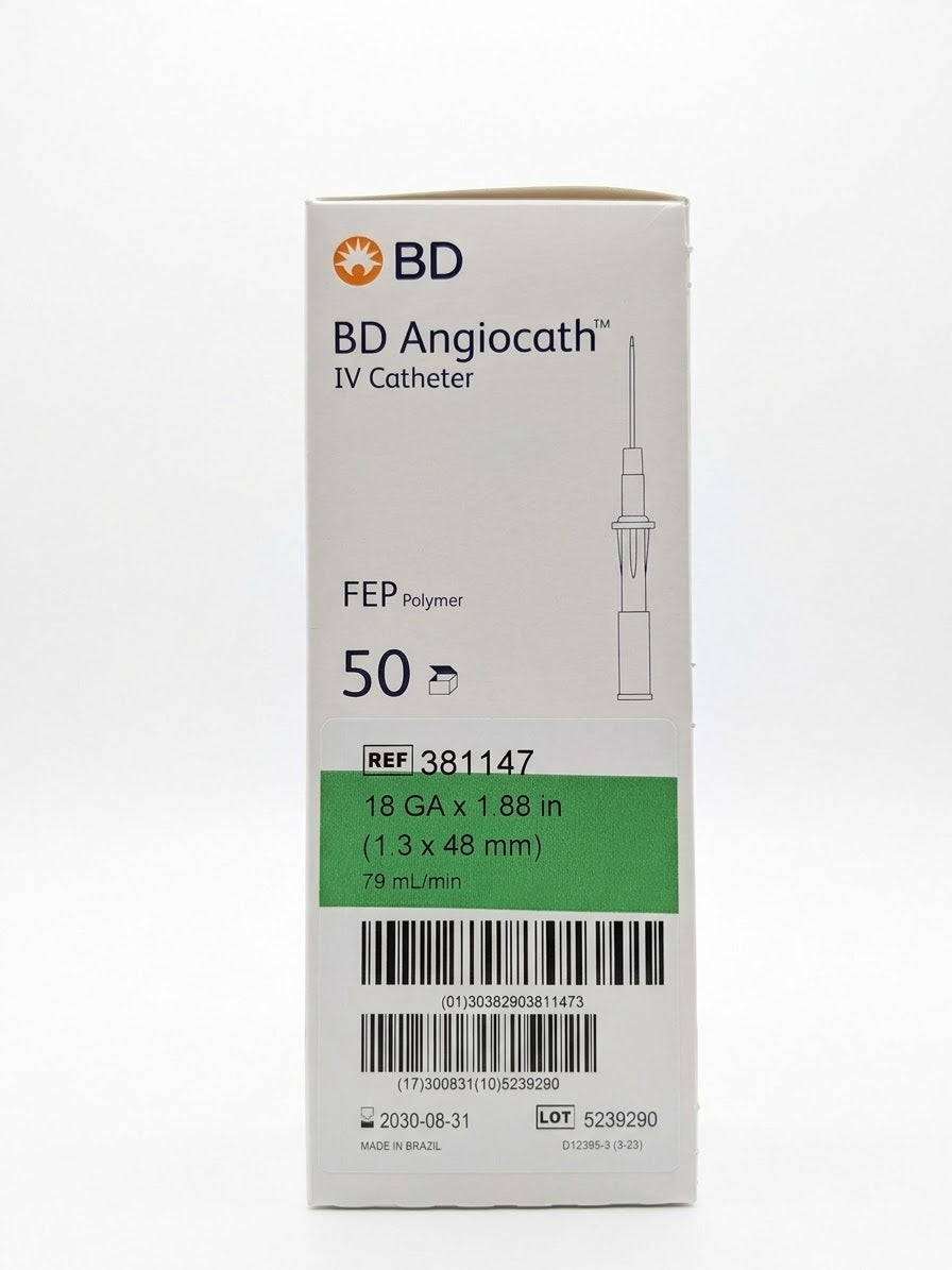 BD381147 Angiocath Peripheral Venous Catheter, 18GA x 1.88", 50EA/BX