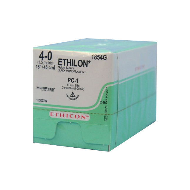 1854G Ethilon Non Absorbable Suture, Nylon 6, Size 4-0, 13mm 12EA/CA