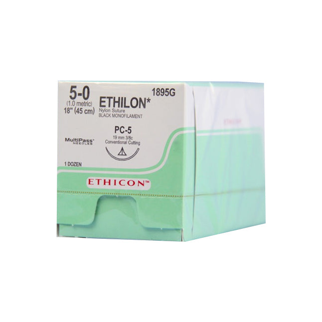 1895G Ethilon Non Absorbable Suture, Nylon 6, Size 5-0, 19mm 12EA/CA