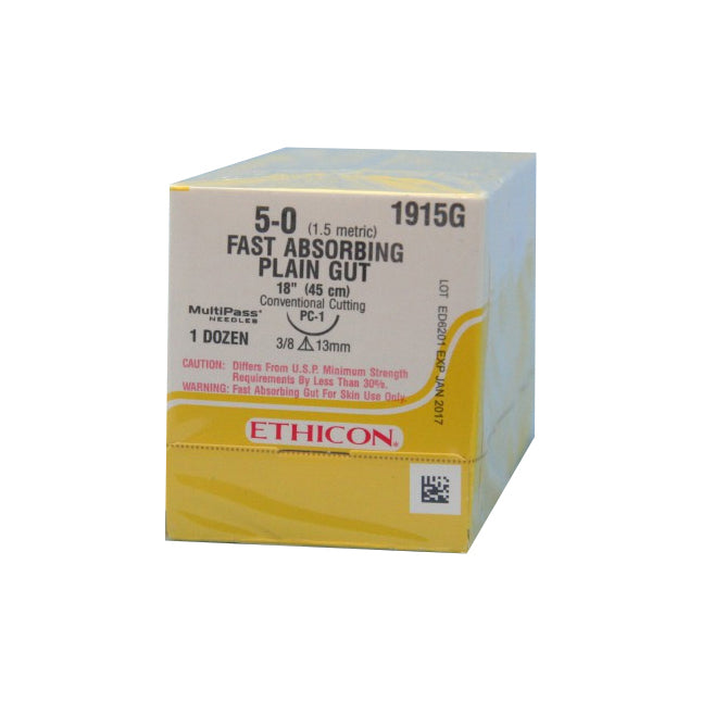 1915G Absorbable Suture, Gut Plain, Size 5-0, L18", PC-1 Prime Conventional Needle, 12EA/BX