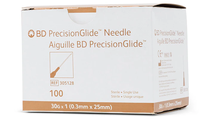 BD305128 PrecisionGlide Needle, Single-Use, Sterile, 30GA x 1", 100EA/BX