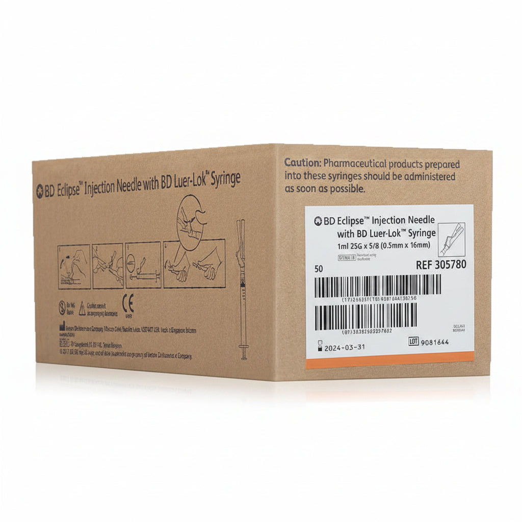BD 305780 Eclipse Luer-Lok Syringe with Needle, 25GA x 5/8", 1mL, 50EA/PK