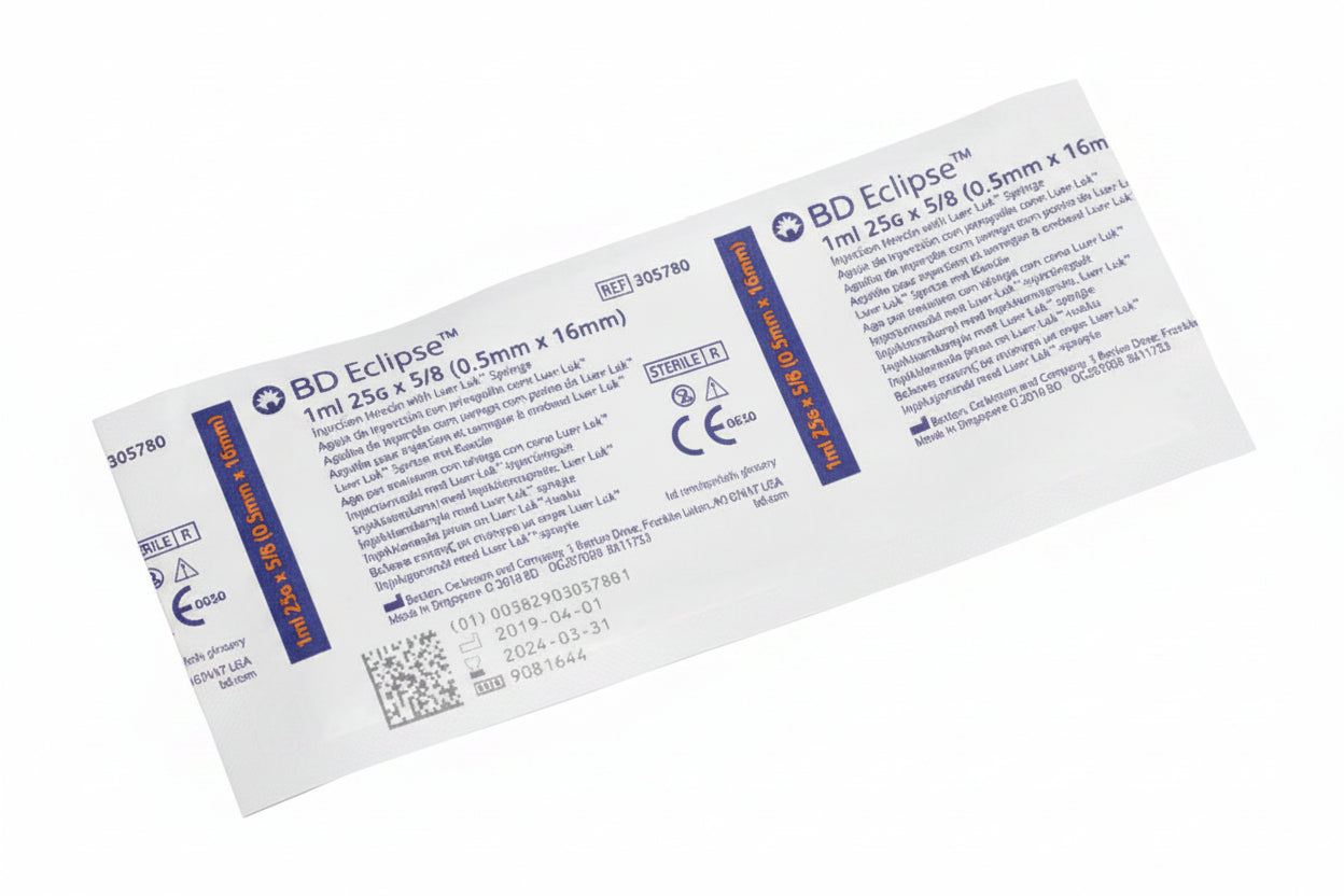 BD 305780 Eclipse Luer-Lok Syringe with Needle, 25GA x 5/8", 1mL, 50EA/PK