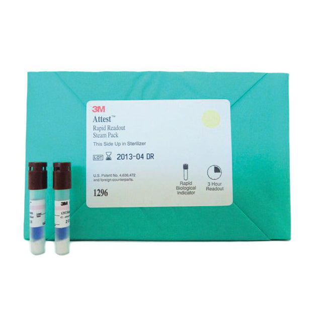 3M1296 Attest Rapid Readout Biological Indicator Test Pack, For Steam Sterilization, 25 Controls, 25EA/BX