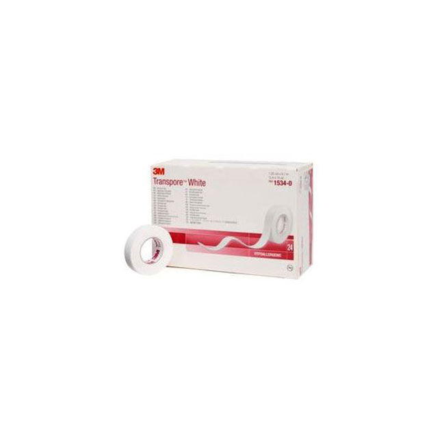 3M1534-1 Transpore Tape, White, 1" x 10yd, 12RL/BX