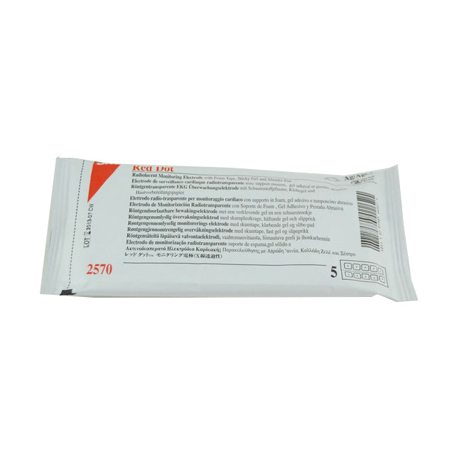 3M2570 Red Dot Monitoring Electrode, Multipurpose, with Sticky Gel, Radiolucent Stud, Skin Prep Surface 50EA/PK