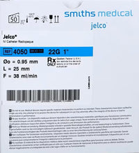 4050 Jelco Protectiv Safety Intravenous Catheter, 22G x 1" Blue Straight Hub 50/BX