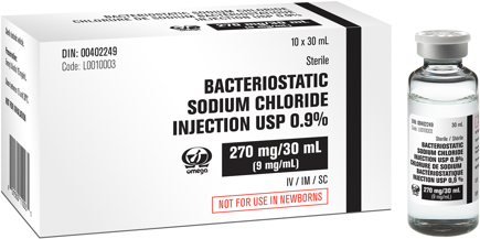 L0010003 30mL OMEGA BACTERIOSTATIC SODIUM CHLORIDE 0.9% 10/BX