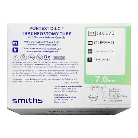 503070 Portex D.I.C Tracheostomy Tube, Cuffed, Regular, 7mm, Green 1/EA