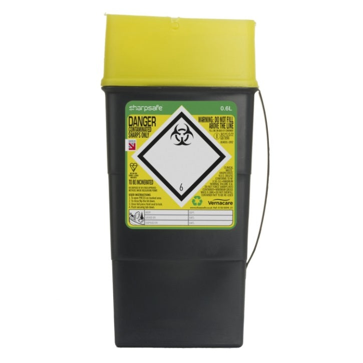 51502430 Sharpsafe Container, 0.6L, Grey with Yellow Lid, 100EA/CA