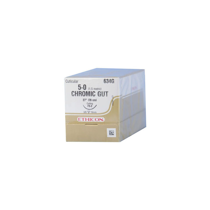 634G Absorbable Suture, Gut Chromic, Size 5-0, L27", FS-2 Reverse Cutting Needle, 12EA/BX