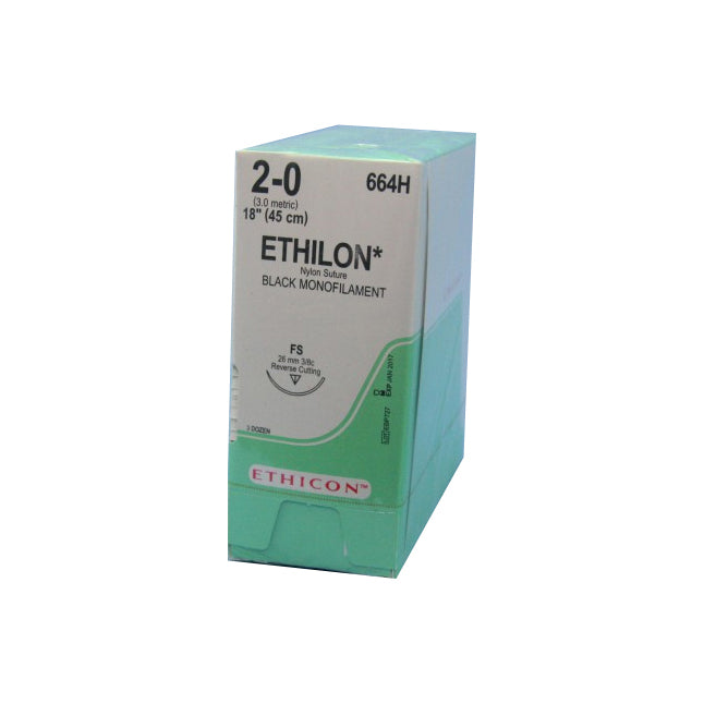 664H Ethilon Non Absorbable Suture, Nylon 6, Size 2-0, 26mm 36EA/CA