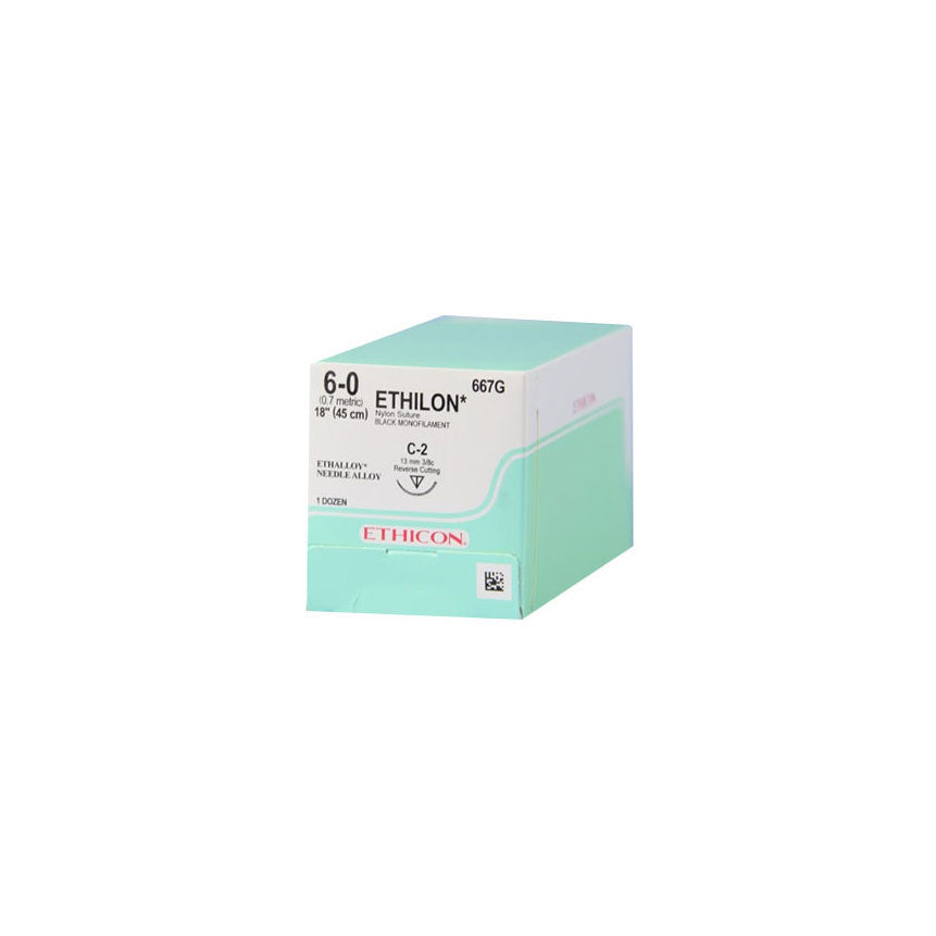667G Ethilon Non Absorbable Suture, Nylon 6, Size 6-0, 13mm 12EA/CA
