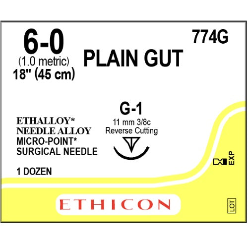 774G Plain Gut Absorbable Surgical Suture, 1X18" G-1 12EA/CA