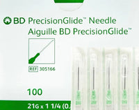 BD305166 PrecisionGlide Hypodermic Needle, 21GA, 1-1/4", Regular Wall, Hub, 100EA/BX (Discontinued Sub: BD305165)