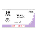 J-393H Absorbable Suture, Polyglactin 910 Coated Vicryl, Size 3-0, Violet 19mm 36EA/CA