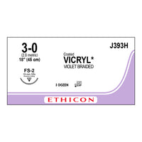 J-393H Absorbable Suture, Polyglactin 910 Coated Vicryl, Size 3-0, Violet 19mm 36EA/CA